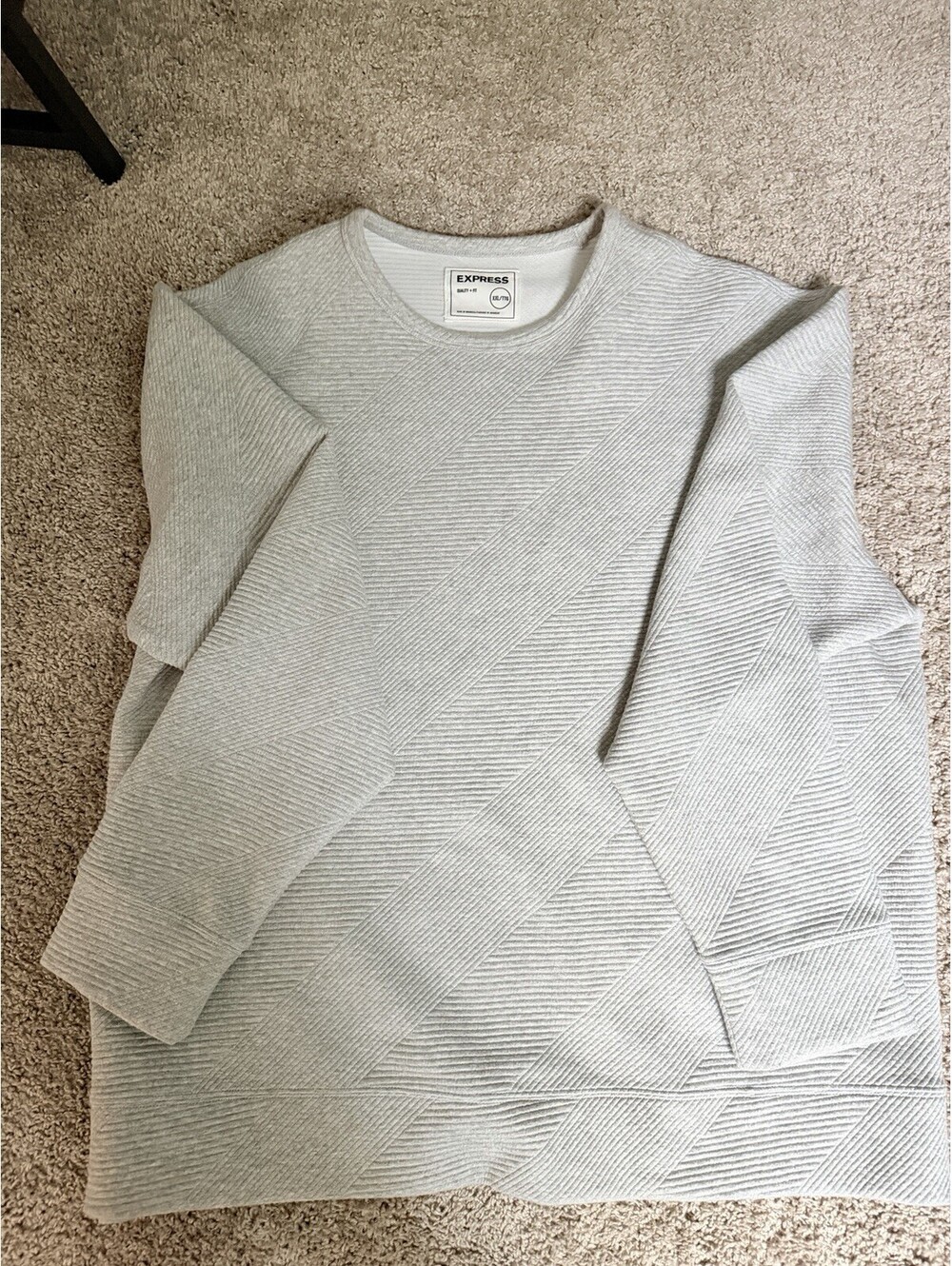Express Men's 2XL Solid Gray Textured Knit Cotton Crewneck Pullover Sweatshirt